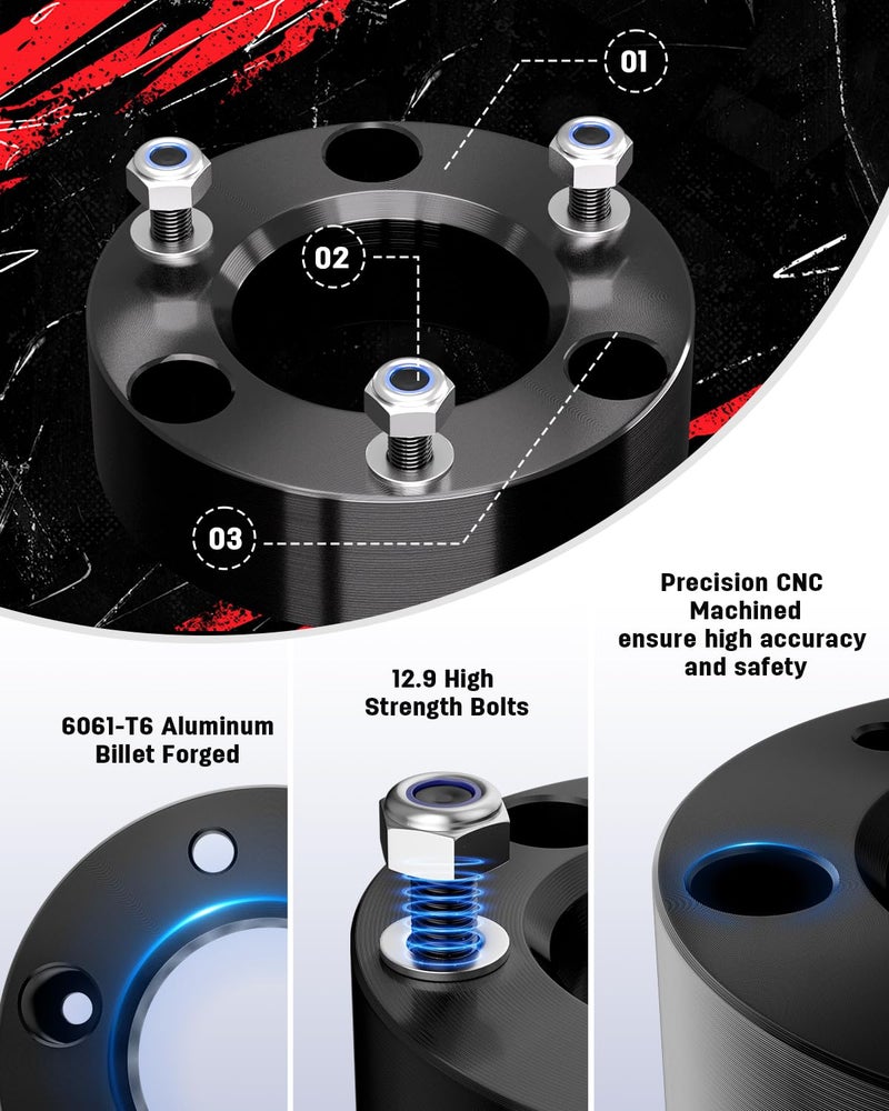Richeer 2.5" Front Leveling Lift Kit Compatible with 2007-2026 Silverado 1500 2WD/4WD, Leveling Lift Kit for 2007-2026 Sierra 1500 2WD/4WD Forged Front Strut Spacers Raise Front of Vehicle by 2.5" - Image 3